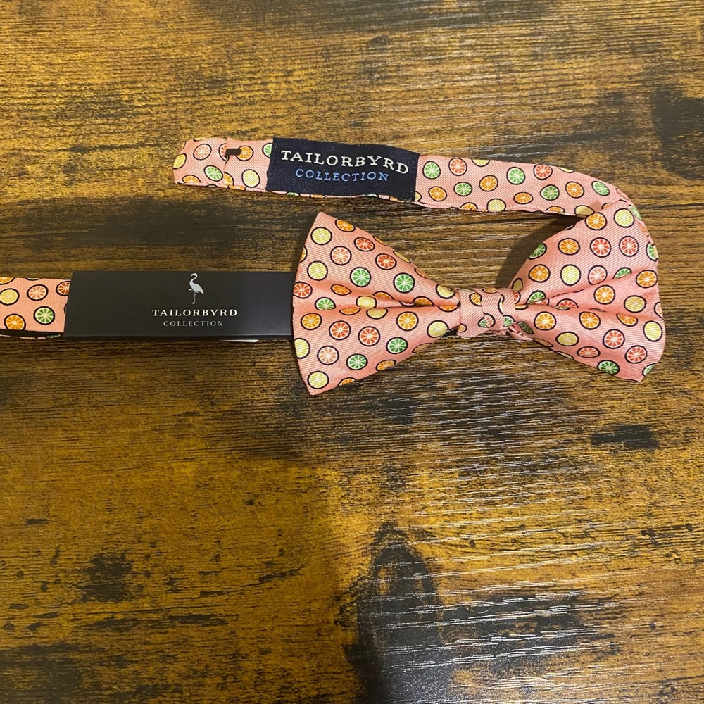 Tailorbyrd Collection Pink Citrus Fruit 100% Silk Bow Tie Summer Formal NEW